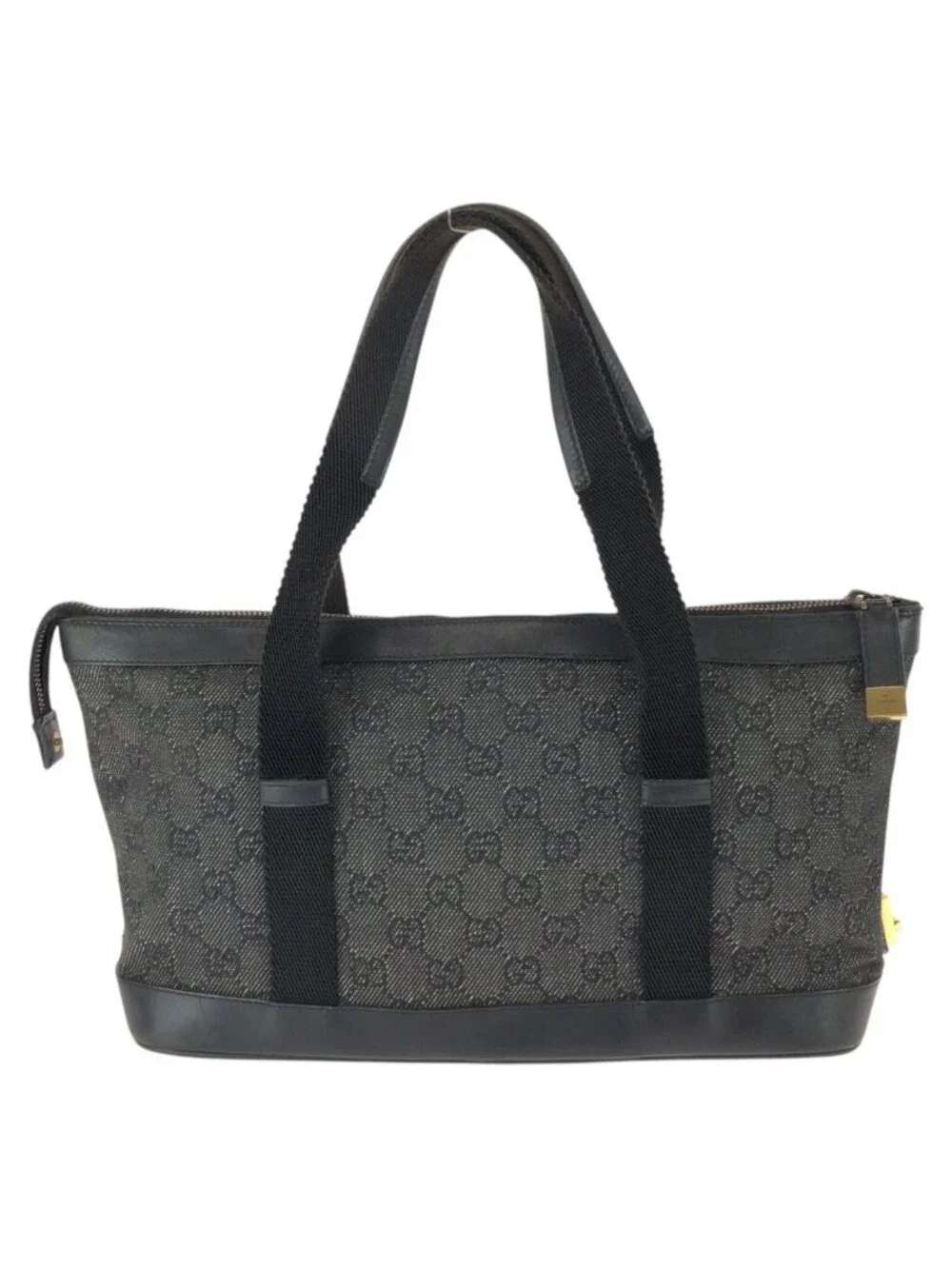 Gucci Black Gold GG Canvas Leather Handle Tote Bag